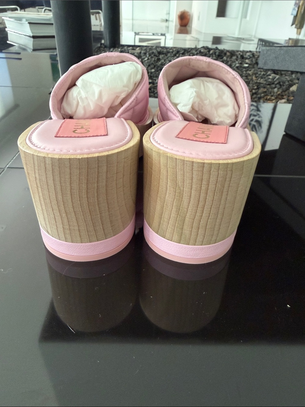 CHANEL Pink Quilted Leather Slide Mules with Gold CC--FLASH SELL-- - Picture 5 of 11